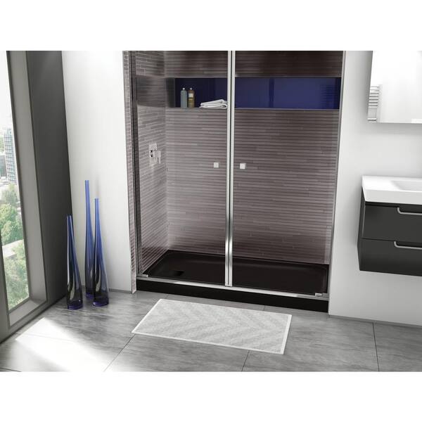 ShowerCast 60 in. x 30 in. Single Threshold Shower Pan in Matte Black with Square Chrome Shower Drain Cover Right Drain