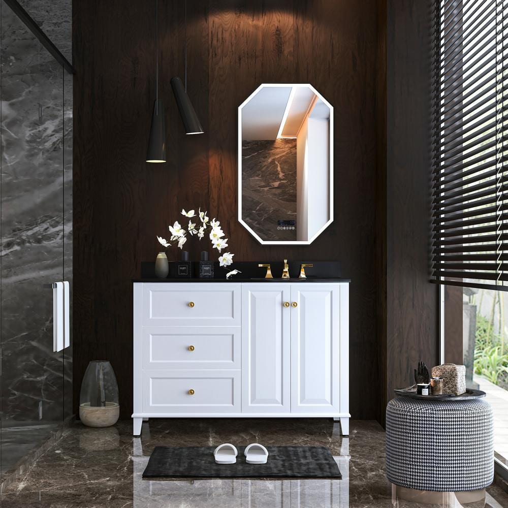 Hannah 48 in. W x 22 in. D x 34.50 in. H Bath Vanity in White with Right Offset Black Quartz Top with White Basin price history on PriceWatchPro