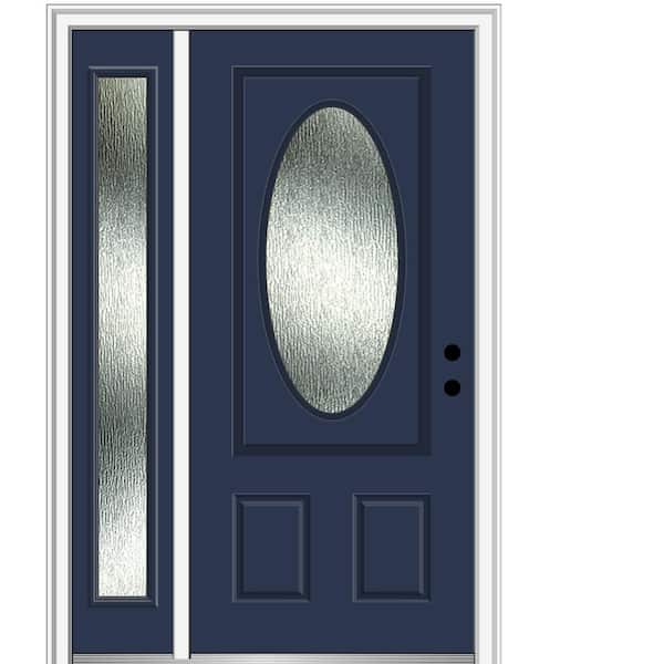 MMI Door Rain Glass 48 in. x 80 in. Left-Hand Inswing Naval Fiberglass Prehung Front Door on 6-9/16 in. Frame