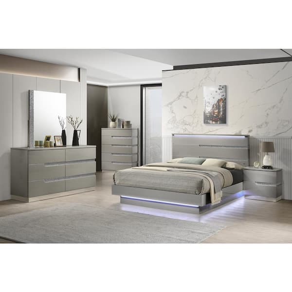 New Classic Furniture Paradox 5-Piece Gray Queen Wood Bedroom Set (Bed, Dresser, Mirror, Chest, Nightstand)