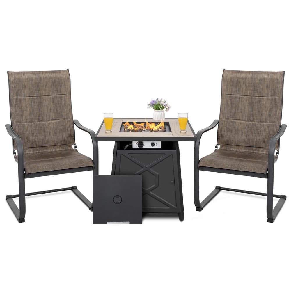 Nuu Garden 3Piece Metal Patio Fire Pit Set Conversation Set with