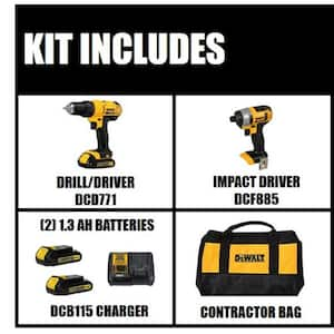 20V MAX Cordless Drill/Impact 2 Tool Combo Kit with (2) 20V 1.3Ah Batteries, Charger, and Bag