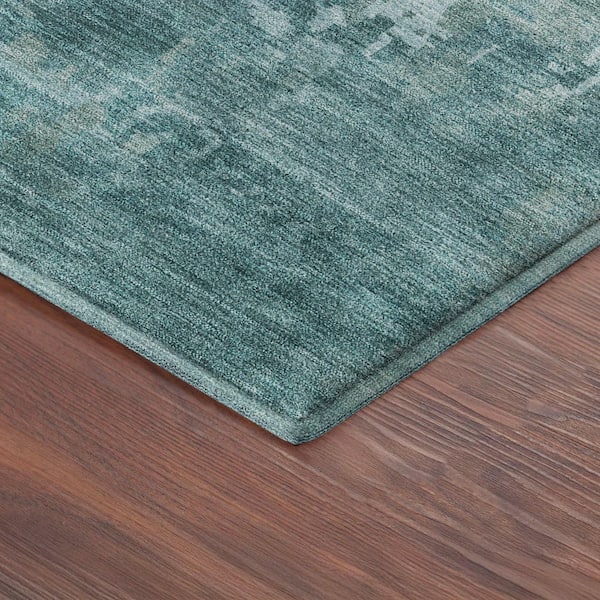 Mayfield Premium Machine Washable Abstract AMF2361 Teal 2 ft. x 7 ft. Runner Rug