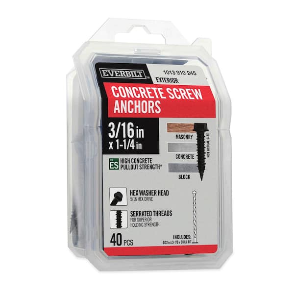 3/16 in. x 1-1/4 in. Hex-Head Concrete Anchors Black (40-Pack)