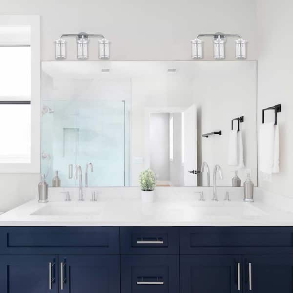 Cordelia Lighting 23 in. 3-Light Chrome Transitional Vanity Light with Clear Ribbed Glass Shades