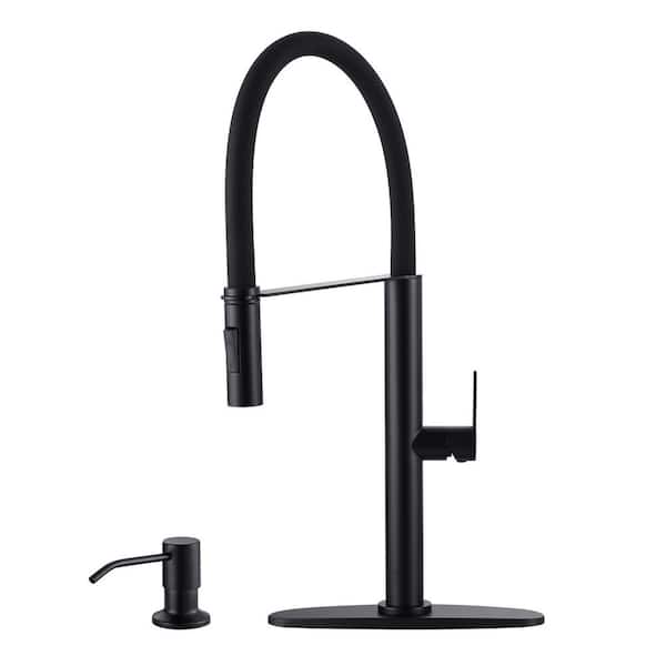 Matte Black 21.2 in. Single Handle Pull Down Sprayer Kitchen Faucet with 360° Swivel and Soap Dispenser