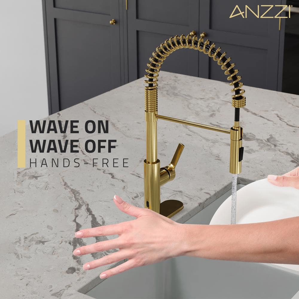 Brushed Gold Stainless Steel Touchless Pull-Down Kitchen Faucet