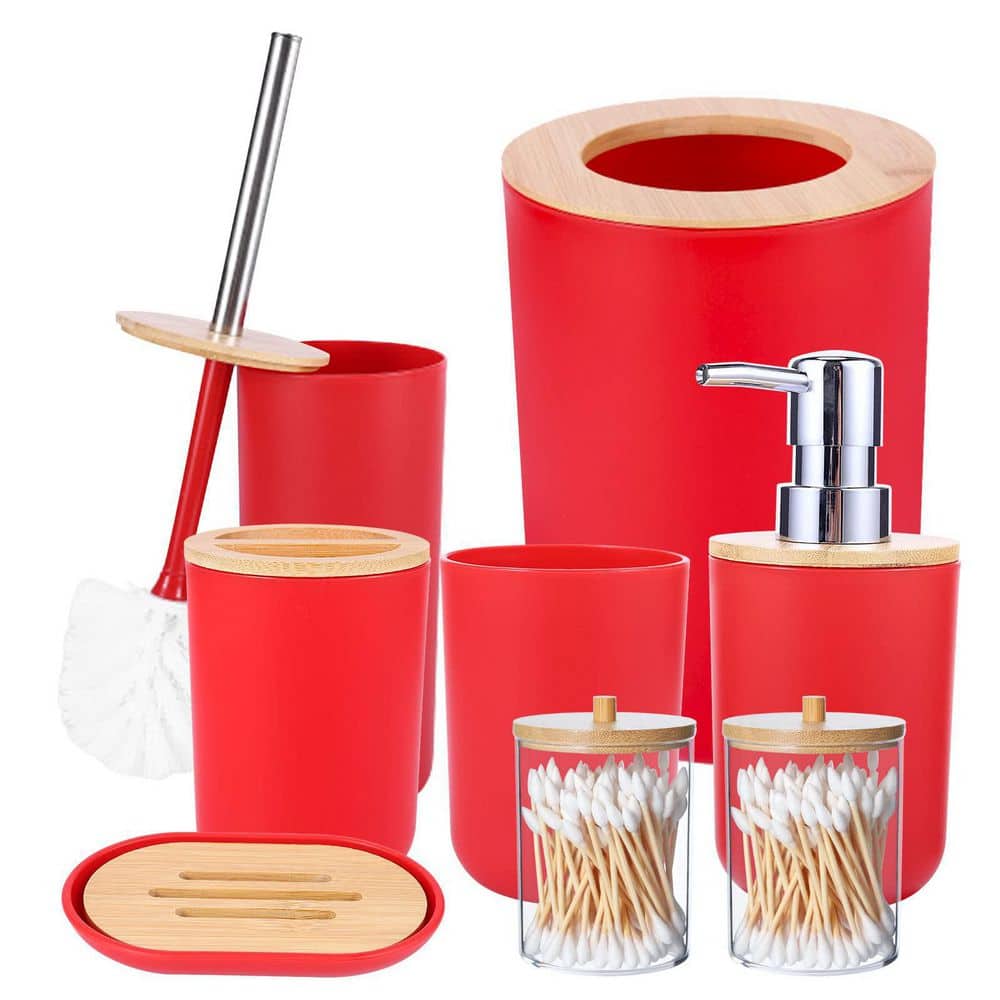 Dyiom Bathroom Accessories Set - with Trash Can Toothbrush Holder Soap Dispenser Soap and Lotion Set Tumbler Cup 8-Pieces, Dark Green