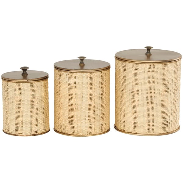 Litton Lane Beige Handmade Paper Woven Decorative Jars with Bronze Metal  Lids (Set of 3) 043684 - The Home Depot