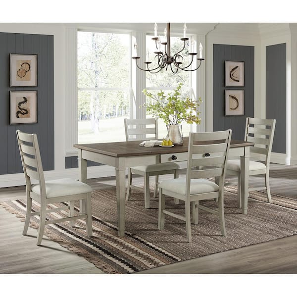 Bloomfield Washed Stone Wood Light Beige Fabric Ladder Back Dining Side Chair (2-Per Carton)