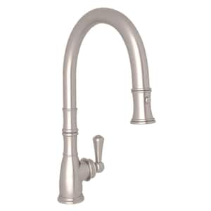 Georgian Era Single-Handle Pull-Down Sprayer Kitchen Faucet in Satin Nickel