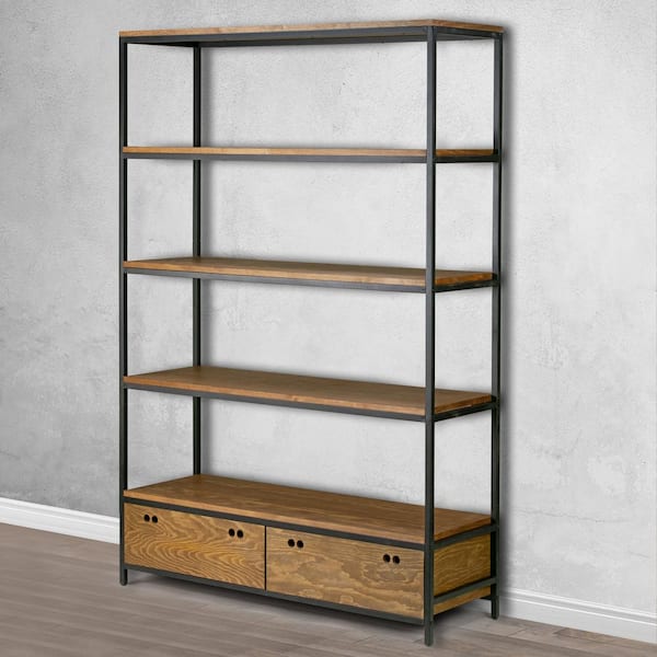 5 Shelf Etagere Bookcase, Metal Frame Bookcase With Drawers
