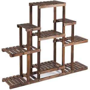 6-Tier Carbon Baking Wood Outdoor Plant Stand Plant Display Rack Multifunctional Storage Shelf