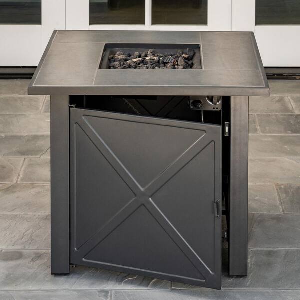 Hanover Naples 40,000 BTU Tile-Top Gas Fire Pit Table with Burner Cover and Fire Glass