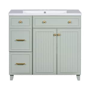 36 in. W x 18 in. D x 34 in. H Single Sink Bath Vanity in Green with White Resin Top, 2-Drawers, Adjustable Shelf