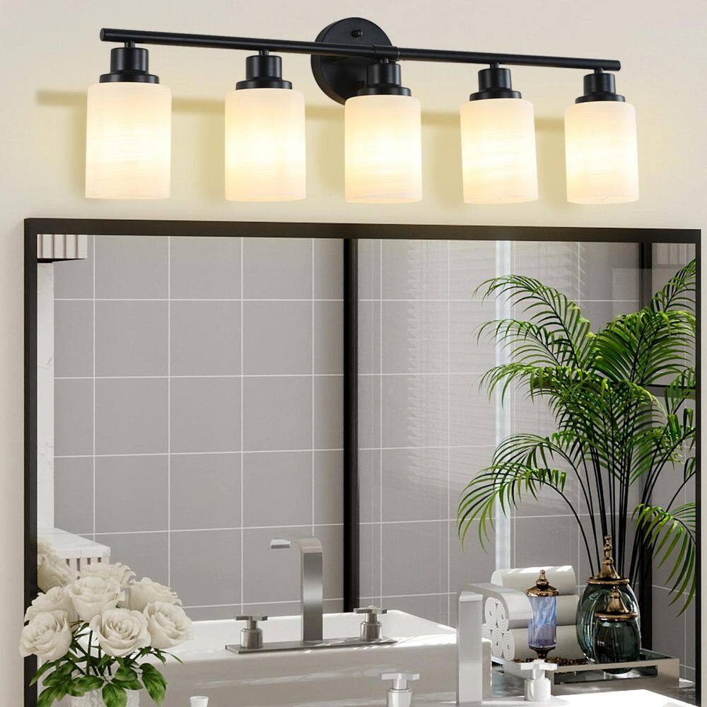 31 in. 5-Light Black Vanity Lights, Wall Sconces with Frosted White Glass for Bathroom,Bedroom Room (Bulbs Not Included) price history on PriceWatchPro