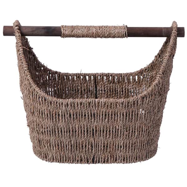 Unbranded Free Standing Magazine and Toilet Paper Holder Basket with Wooden Rod in Natural
