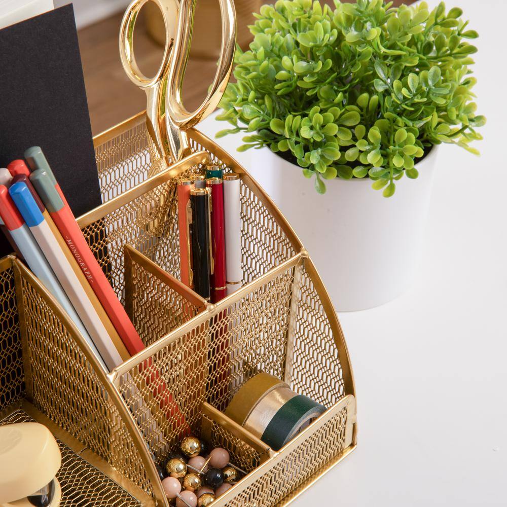 Gold Mesh Metal Small Desktop Organizer with Drawer