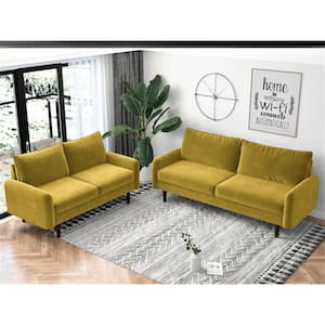 Blacke 2-Piece Greenish Yellow Velvet Living Room Set