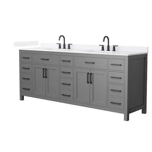Beckett 84 in. Double Freestanding Dark Gray Bath Vanity with White Quartz Top (Assembled)