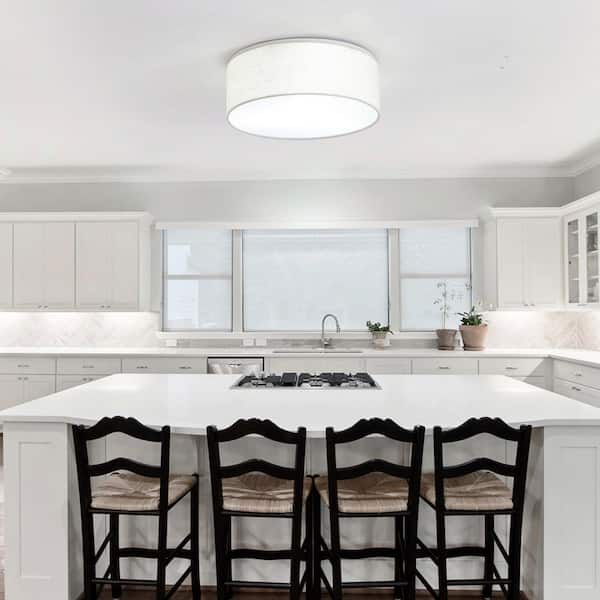 12.5 in. 3-Light White Modern Semi-Flush Mount Ceiling Light with Cloth Shade