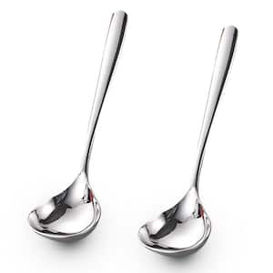 2-Pack 8 in. Silver Gravy Ladle, Stainless Steel Soup Ladle, Small Soup Ladle, Sauce Ladle for Stirring, Dishwasher Safe