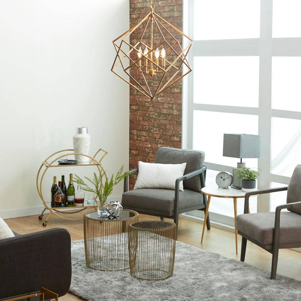 Gold Geometric Metal Chandelier with Link Chain, 25" x 30"