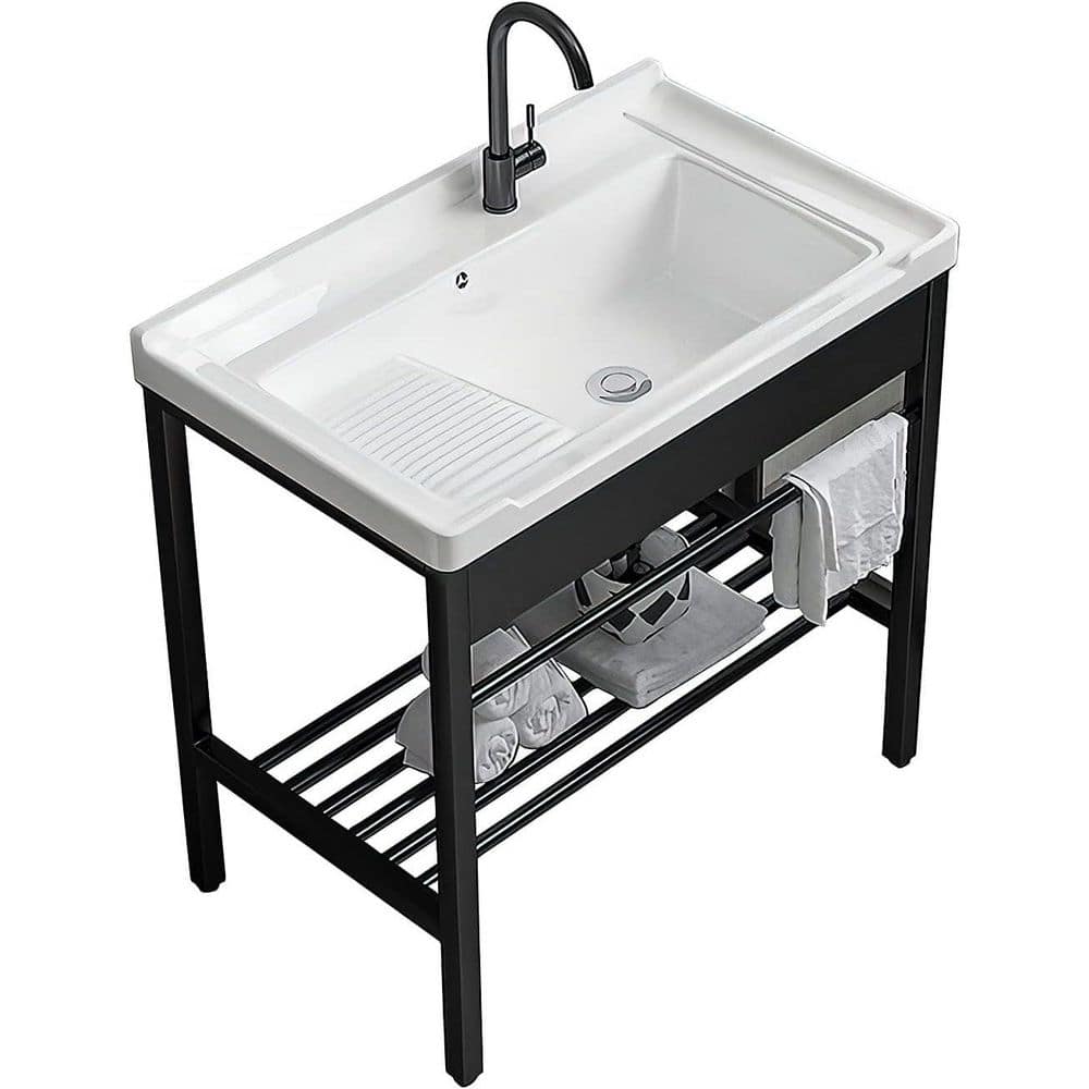 5 gal. 19 in. D x 28.3 in. W, Freestanding Laundry/Utility Sink in White/Bl
