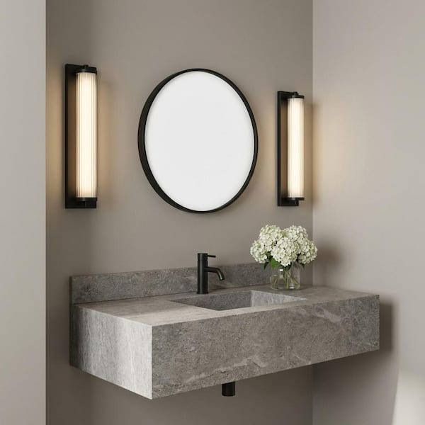 Weston 22 in. W x 4.25 in. H Midnight Black Bathroom LED Vanity Light with Ribbed Glass Lens