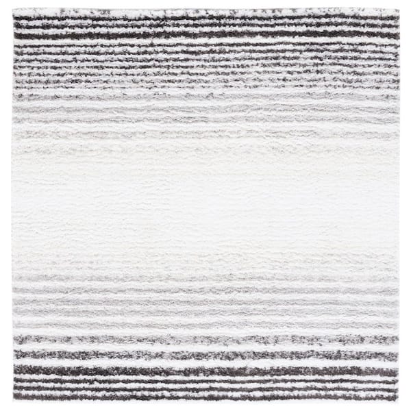Berber Shag 7 ft. x 7 ft. Ivory/Gray Striped Gradient Modern Square Area Rug