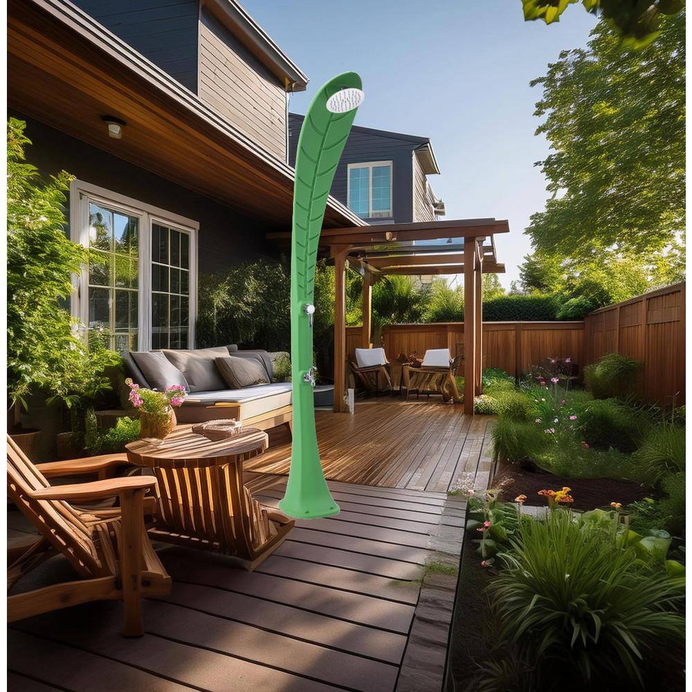 Green Leaf Solar Heated Outdoor Shower with Cold Water Faucet