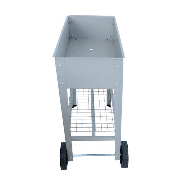 Unbranded 33 in. x 14 in. x 31.5 in. Grey Metal Raised Garden Bed, Tall Planter Box with Wheels