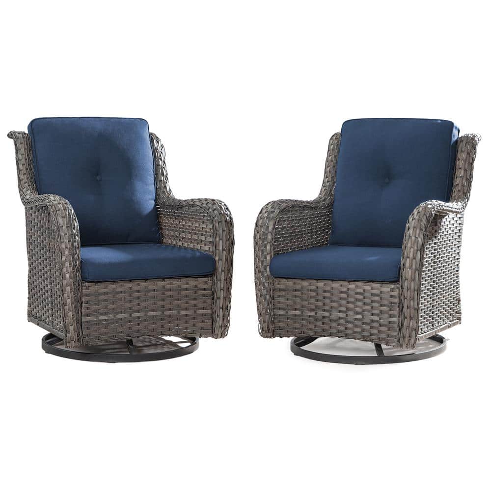 Modern Blue Cushioned Steel Rocking Armchair Set