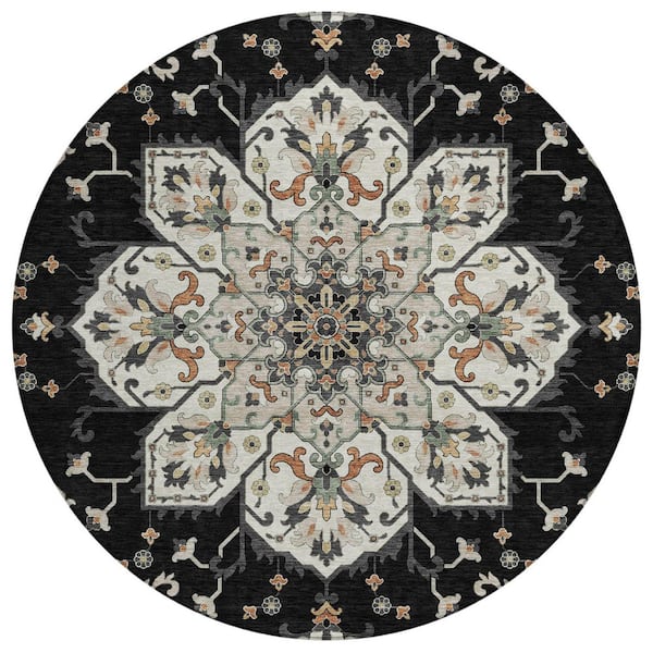 Chantille Machine Washable Indoor/Outdoor Abstract ACN2194 Black 8 ft. x 8 ft. Area Rug