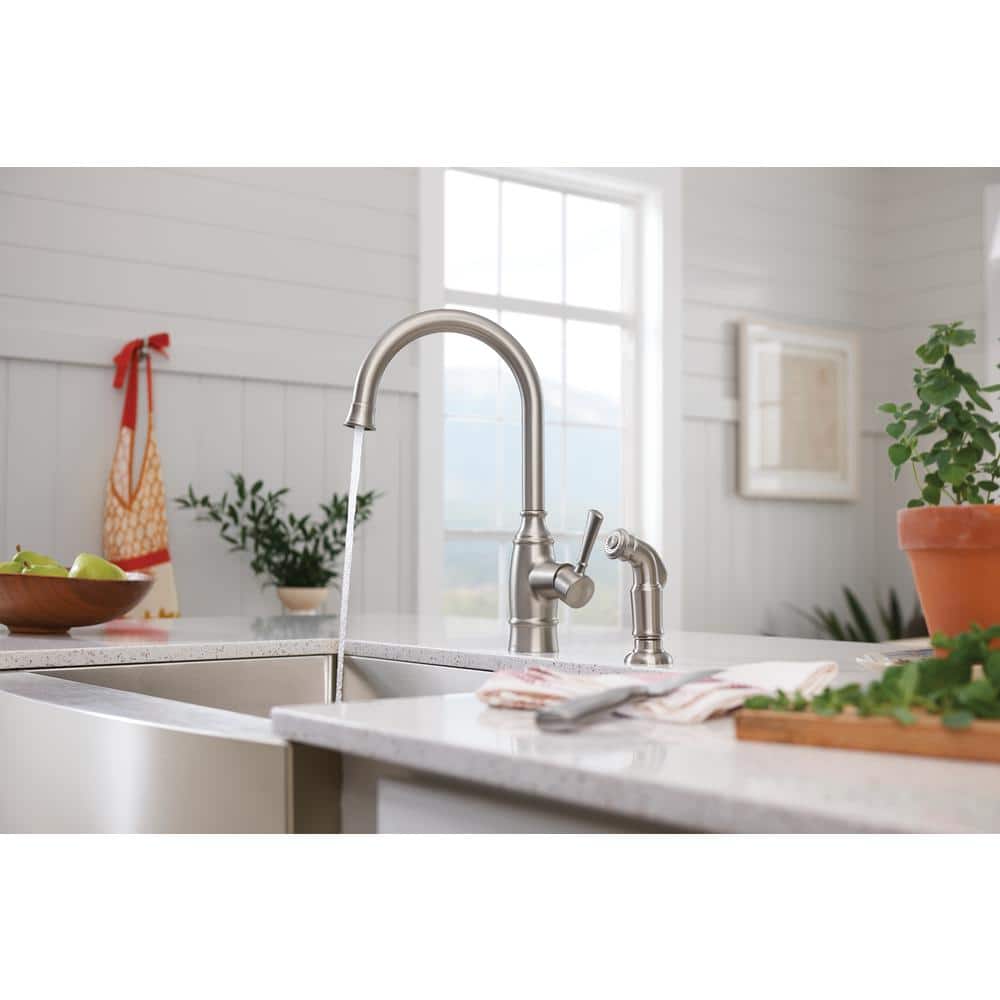 Spot Resist Stainless Steel Single-Handle Kitchen Faucet with Side Sprayer