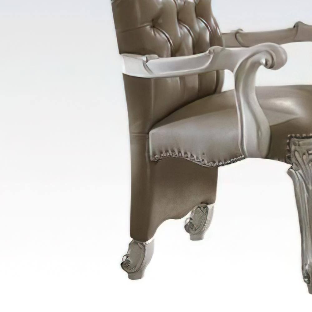 Vintage Gray Faux Leather & Bone White Wood Accent Chair