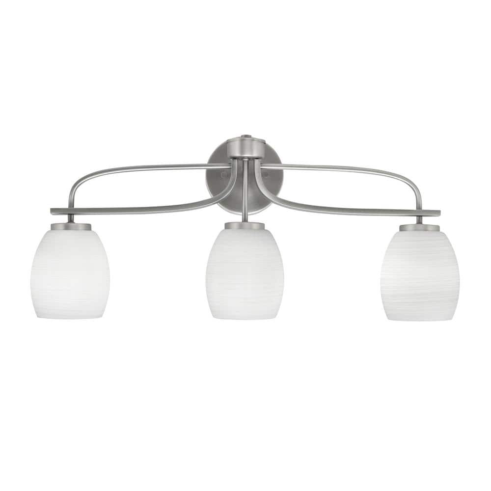 Olympia 26.25 in. 3-Light Graphite Vanity Light White Linen Glass Shade