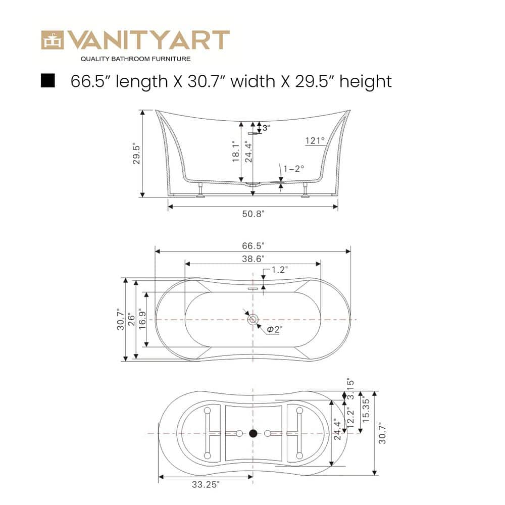67'' White Acrylic Freestanding Soaking Bathtub with Oil Rubbed Bronze Trim