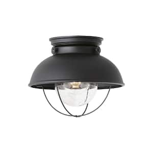 Sebring 1-Light Black Outdoor Flush Mount Light with Clear Seeded Glass Diffuser