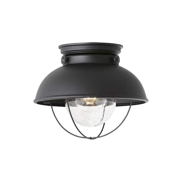 Generation Lighting Sebring 1-Light Black Outdoor Flush Mount Light with Clear Seeded Glass Diffuser