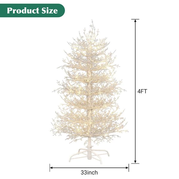 4 ft. White Pre-lit Aspen Fir Artificial Christmas Tree with 280 Snow Flocked Branch Tips, 230 Warm White LED Lights