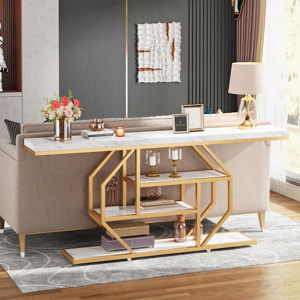 Turrella 70.9 in. Gold Rectangle Engineered Wood Extra Long Console Table, Modern Sofa Table Entryway Accent Table