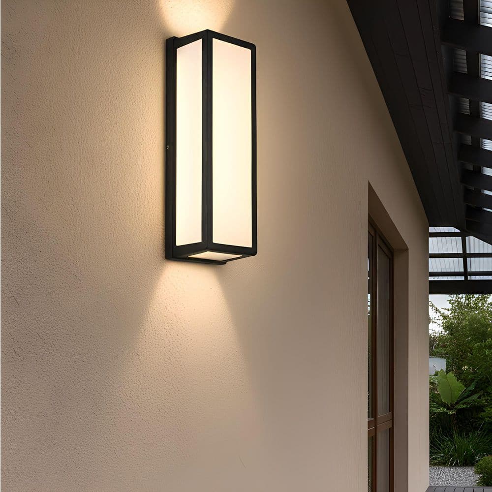 15.7 in. Black Cylinder Modern Integrated LED Indoor/Outdoor Porch Light Wall Lantern Sconce with White Shade price history on PriceWatchPro