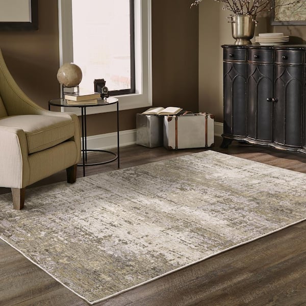 Newcastle Beige Doormat 3 ft. x 5 ft. Industrial Distressed Abstract Polyester Indoor Area Rug