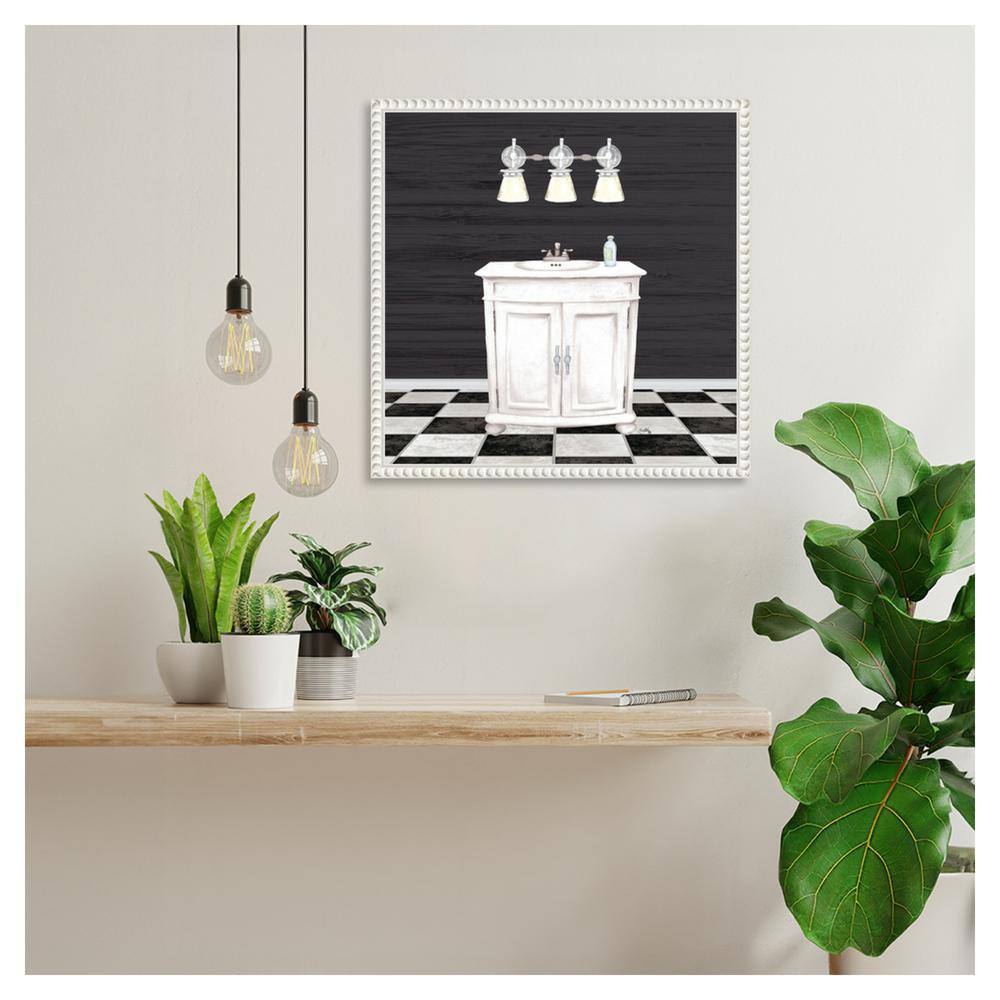 Modern Bathroom I Black and White Canvas Wall Art with White Frame