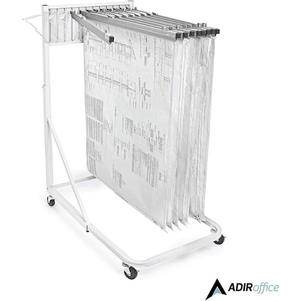 Steel Mobile Blueprint Storage Rack for Plans and Display, White