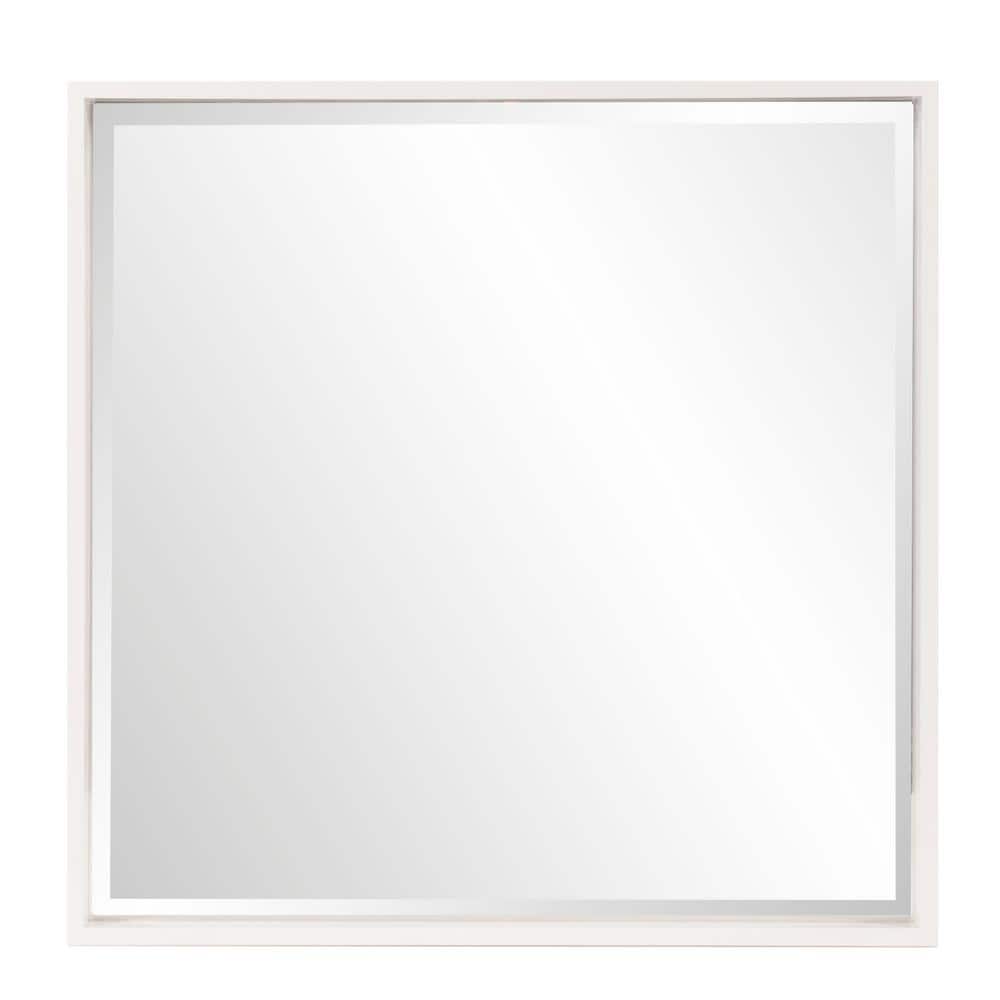 Glossy White 40" Square Wood Frame Decorative Mirror