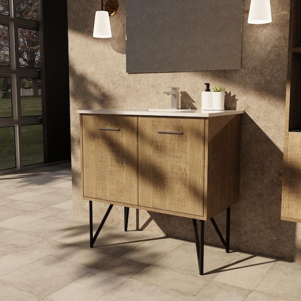 Lancy 36 in W x 20 in D Rustic Acacia Bath Vanity and White Quartz Top