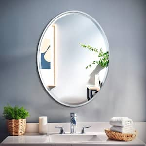 Flush 25 in. W x 33 in. H Framed Oval Beveled Edge Bathroom Vanity Mirror in Chrome