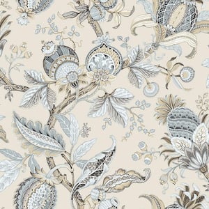 Botantical Floral Leaves Black/Beige/Cream Metallic Textured Finish EcoDeco Material Paper Non-Pasted Wallpaper Roll